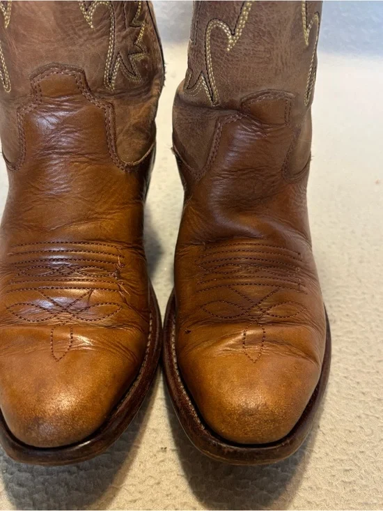 Old West Kids 11.5-D Tan Leather Cowboy Boots with Embroidered Shaft CF8229 - Picture 4 of 10